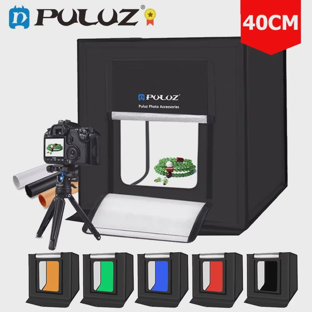 PULUZ 40CM Fotografie Lightbox - Dimbare Dual LED Studio Tent met 6 Kleuren Achtergronden