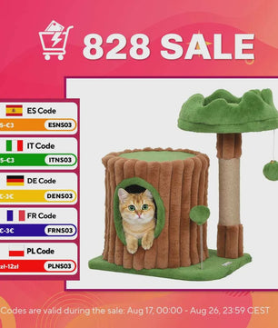 Pawhut Cat Scratching Tree 53 cm Trunk Design with House Bed Jute Post Balls Brown and Green