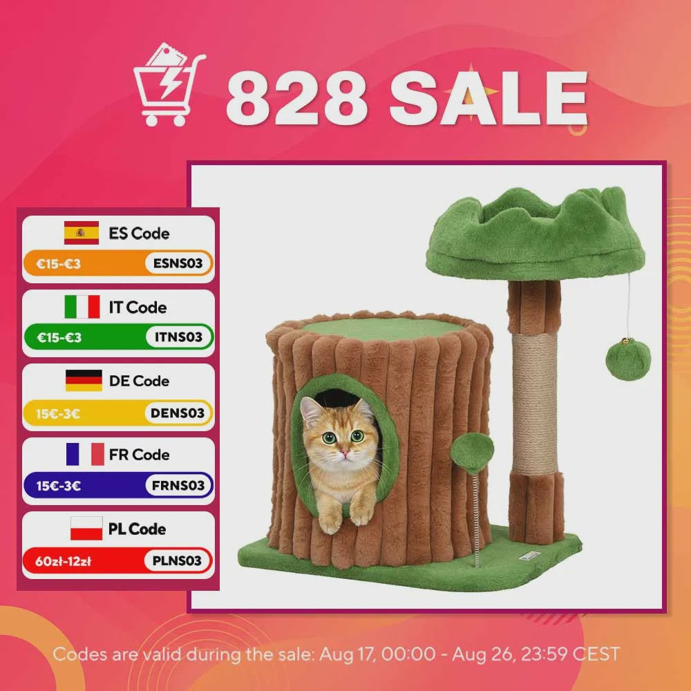 Pawhut Cat Scratching Tree 53 cm Trunk Design with House Bed Jute Post Balls Brown and Green