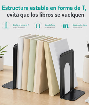 Set van 2 Zwarte Metalen Boekensteunen - T-vormig, Stabiel & Antislip Bureau Organizer