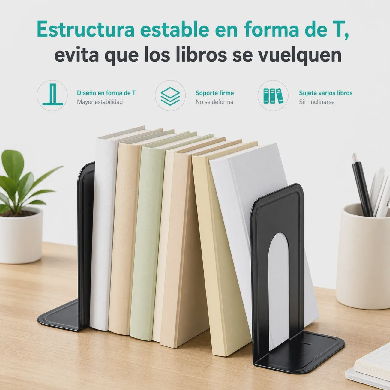 Set van 2 Zwarte Metalen Boekensteunen - T-vormig, Stabiel & Antislip Bureau Organizer