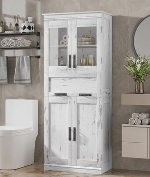Hoge Kast met 4 Deuren, Lade en Glazen Deuren - 170 cm - Veel Opbergruimte