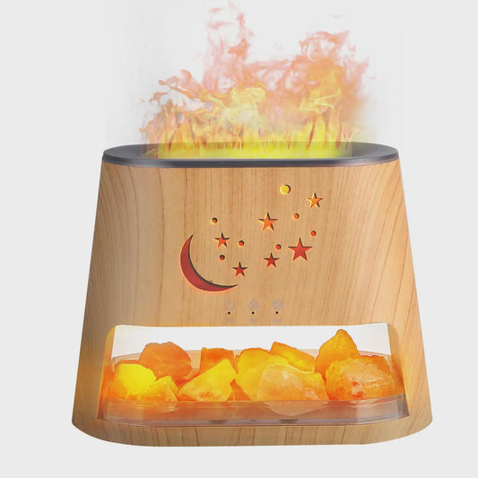 2-in-1 Aroma Diffuser met Himalayazout Lamp & Vlam Effect - 260ML, 7 Kleuren