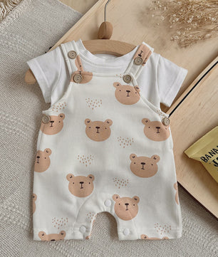 Schattige Baby Jumpsuit met Berenprint en T-shirt - Zomerkleding voor Jongens & Meisjes