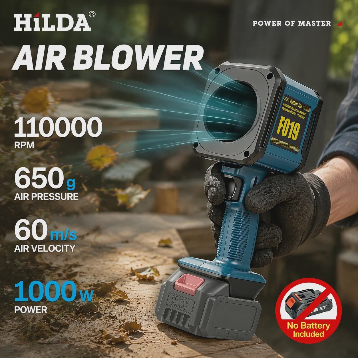 HILDA F019 Krachtige Snoerloze Luchtblazer - 1000W Turbo Ventilator