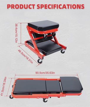 36-Inch 2-in-1 Opvouwbare Monteurskruk & Rolstoel - Zwart/Rood