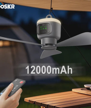 Draagbare Plafondventilator 12000mAh met Afstandsbediening en LED-licht - Ideaal voor Camping en Buiten