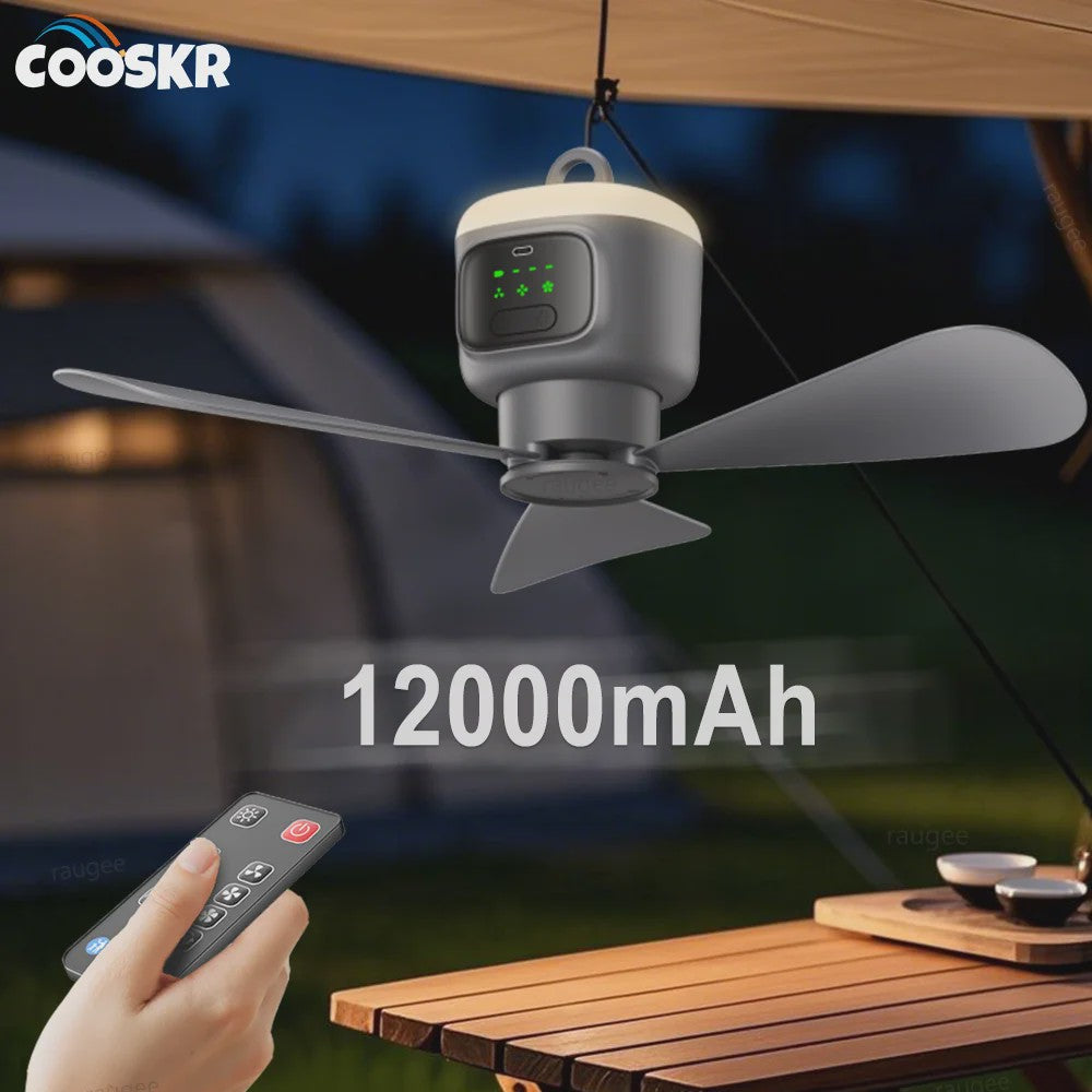 Draagbare Plafondventilator 12000mAh met Afstandsbediening en LED-licht - Ideaal voor Camping en Buiten