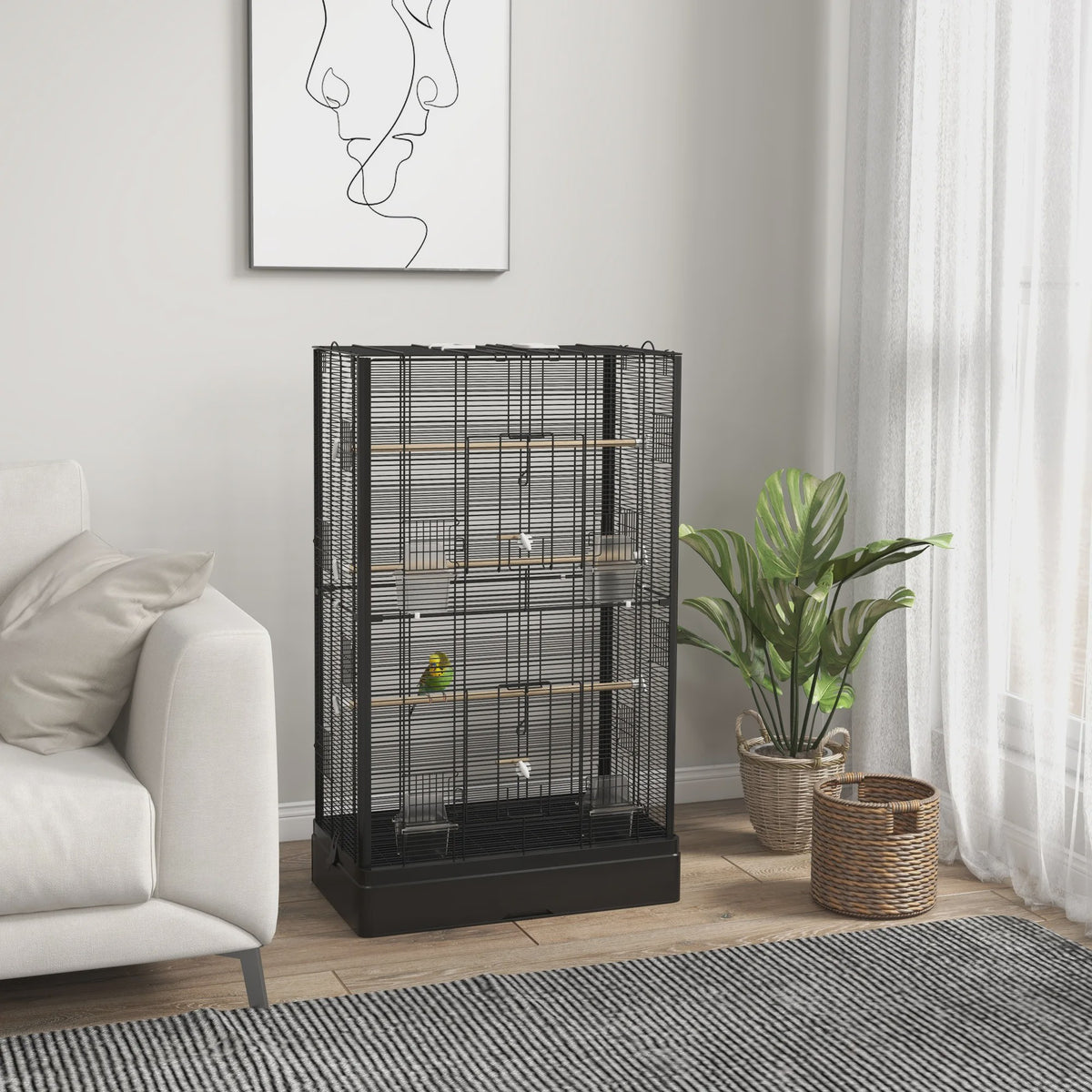 Pawhut Vogelkooi 61x36.5x98 cm met Deuren, Zitstokken en Uitschuifbare Lade