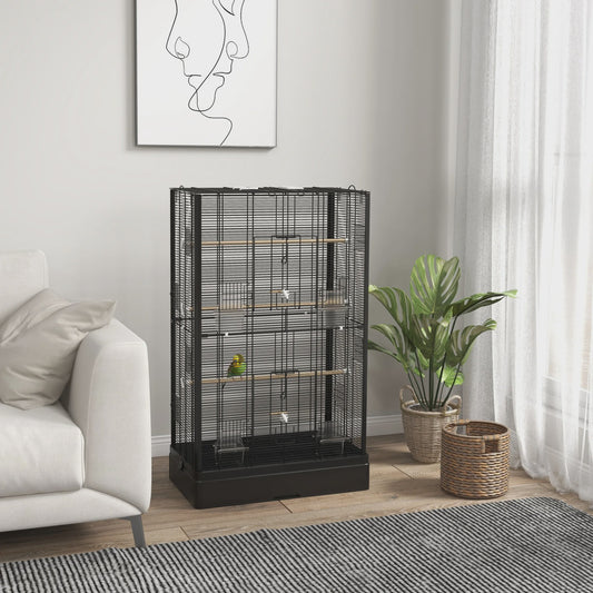 Pawhut Vogelkooi 61x36.5x98 cm met Deuren, Zitstokken en Uitschuifbare Lade