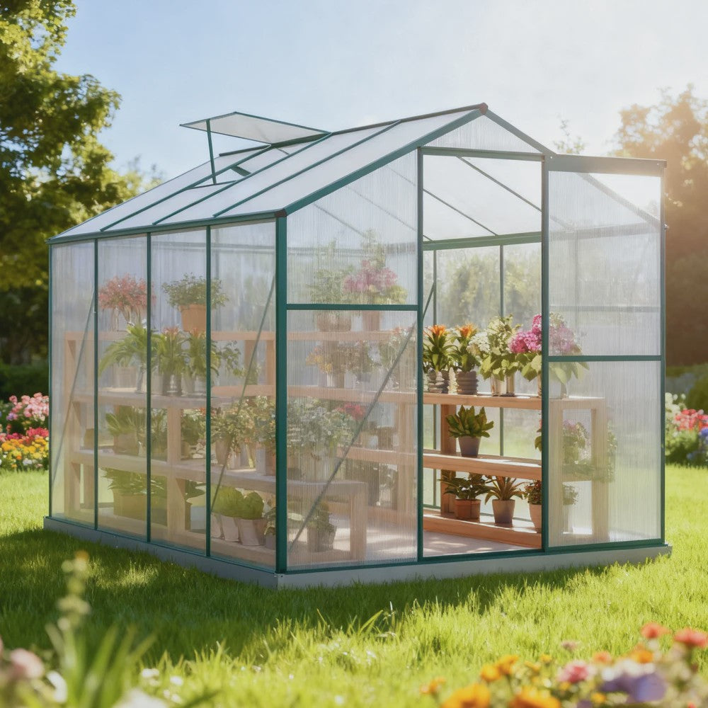 Aluminium Kweekkas met Fundering 4,75 M² - 190x253 cm met Dakraam en Schuifdeur