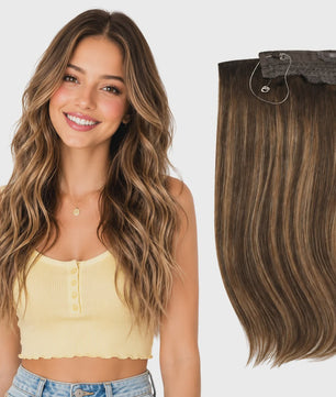 VeSunny Invisble Wire Hair Extensions - Remy Menselijk Haar, Balayage Kleuren, 1 Stuk