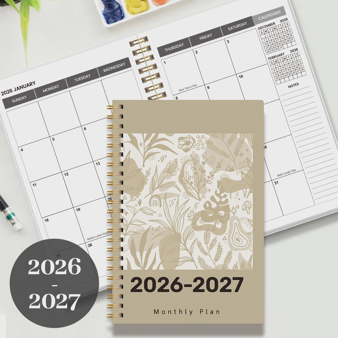 2026-2027 A5 Maandelijkse Planner Agenda met Botanische Kaft - 24 Maanden Organiser voor Werk & Studie