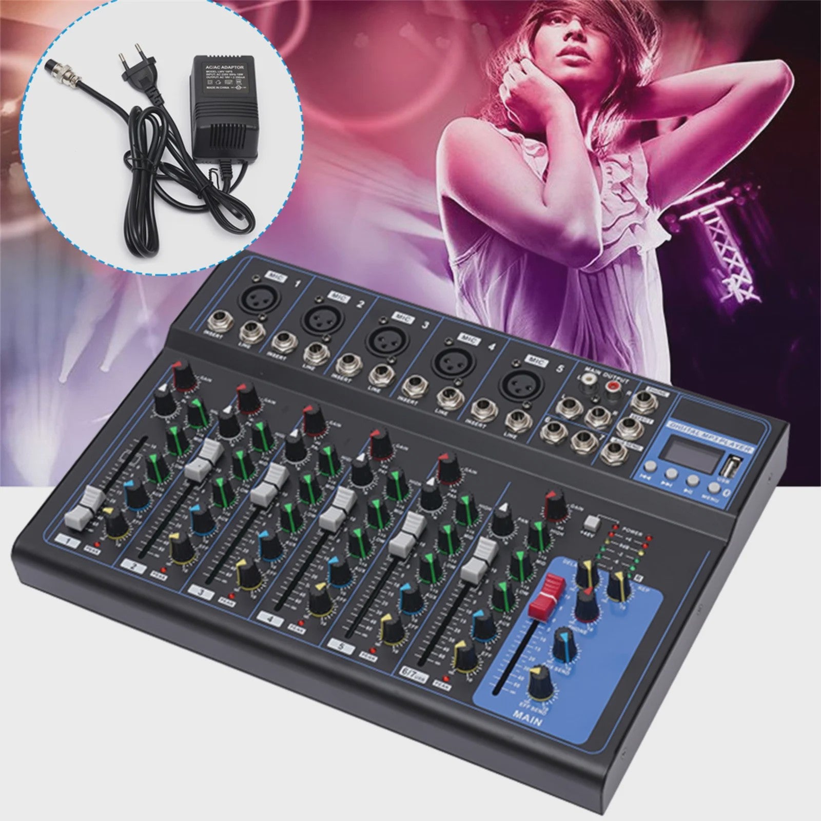 Professionele 7-Kanal Audio Mixer - Digitale Sound Console met USB MP3 Speler