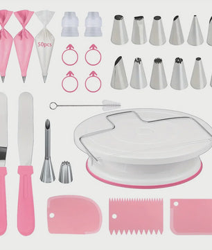 Professionele Taart Decoratie Set: 80 Delig met Draaiplateau & Spuitmondjes