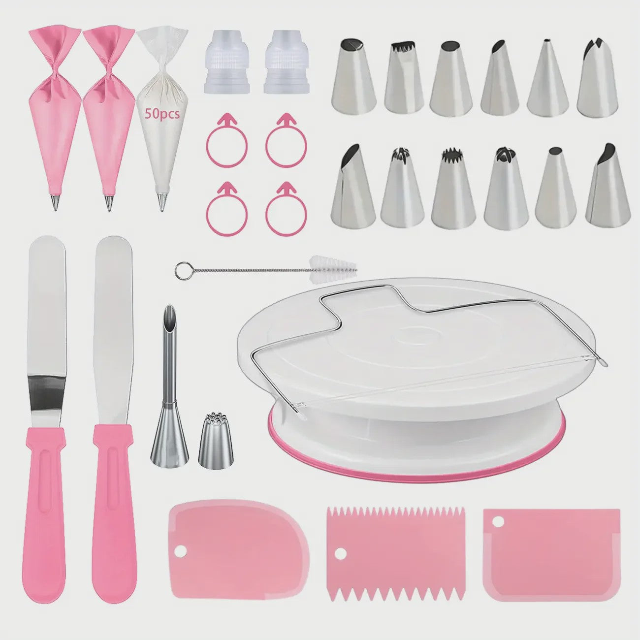 Professionele Taart Decoratie Set: 80 Delig met Draaiplateau & Spuitmondjes