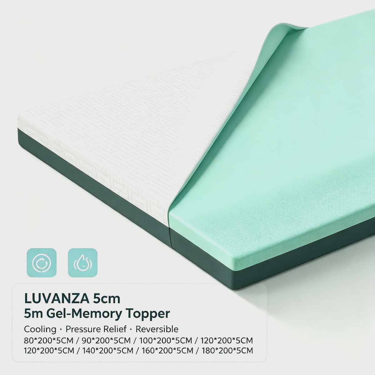 LUVANZA 5cm Gel-Memory Topper: Koel, Drukverlagend & Keerbaar (Zacht/Stevig) - Slaap Zonder Rugpijn