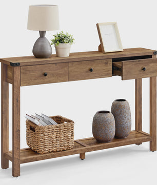 Landelijke Console Tafel met 3 Lades en Opbergruimte - Smalle Halmeubel