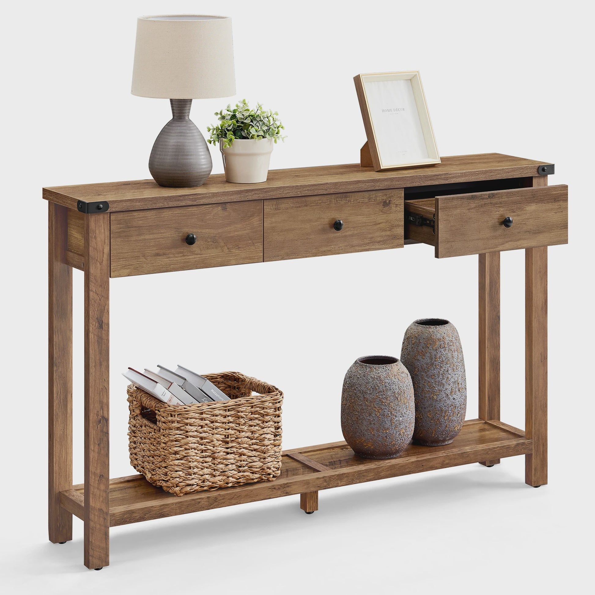 Landelijke Console Tafel met 3 Lades en Opbergruimte - Smalle Halmeubel