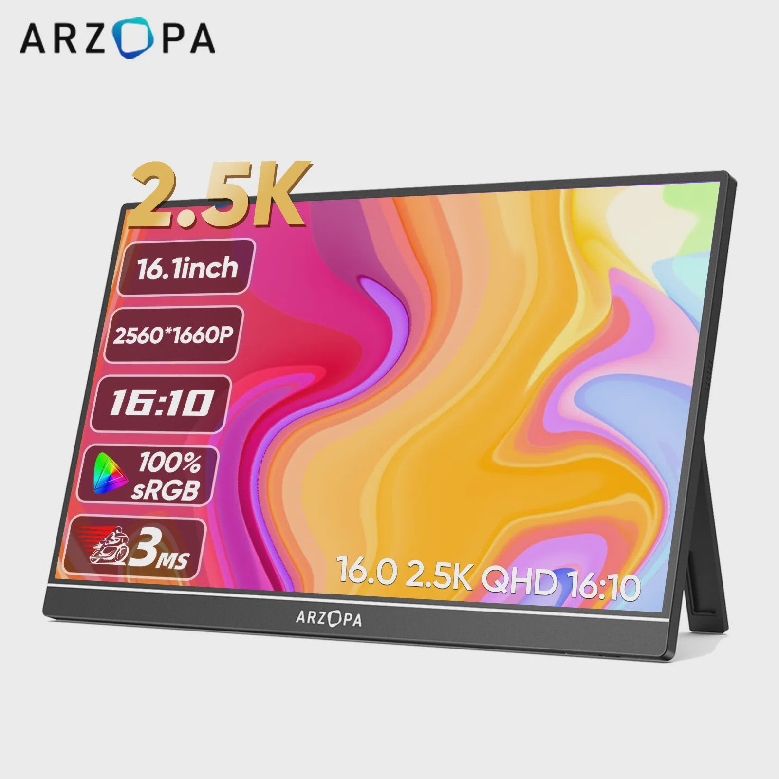 ARZOPA 16" 2K Draagbare Monitor - IPS Scherm, 16:10, Type-C & Mini HDMI