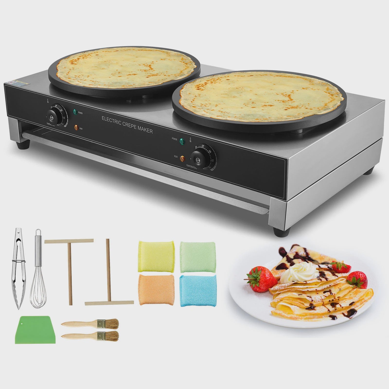 Professionele Dubbelkoppige Crêpemaker 16 inch - 3400W Antiaanbaklaag