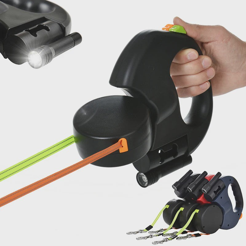 Dubbele Intrekbare Hondenlijn met LED Verlichting - 3m, Anti-Klit, Reflecterend