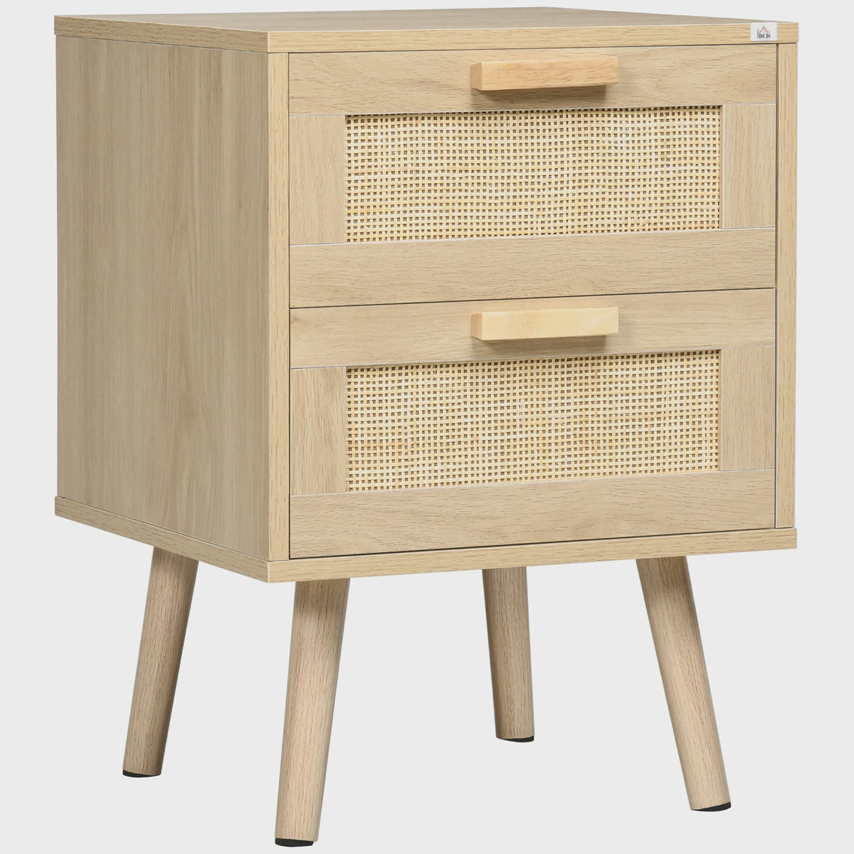 Nachtkastje met 2 Lades en Houten Poten - Naturel Hout - 40x40x56 cm