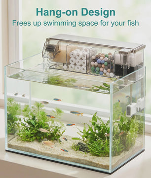 Ruimtebesparend Aquariumfilter Hang-on met Meerfasenfiltering en Watervaluitloop - 4 Maten