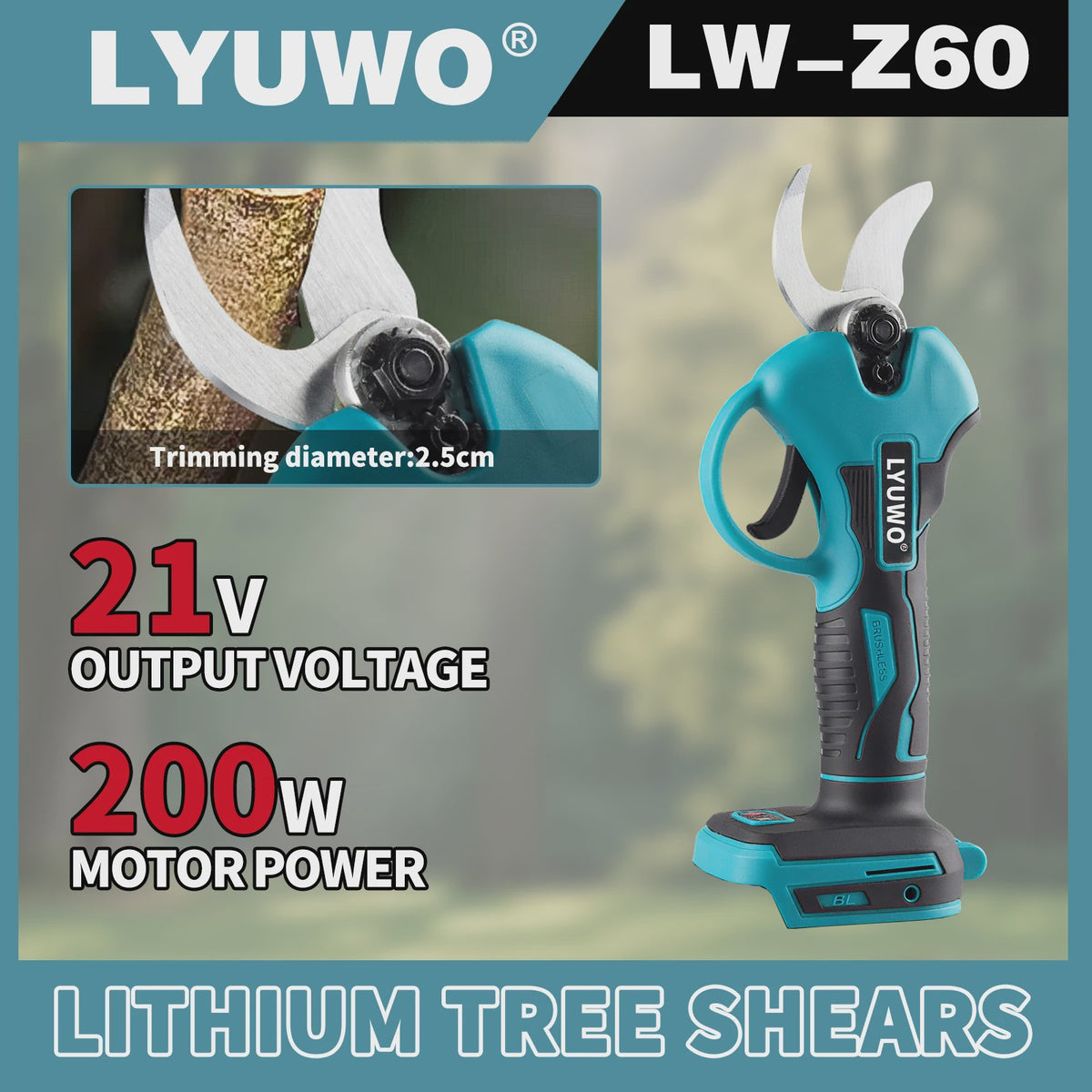 Draadloze Snoeischaar 21V Brushless - Krachtig & Lichtgewicht Tuingereedschap