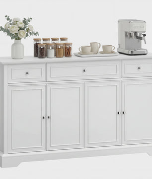 HOMCOM Buffetkast Woonkamer - Wit, 3 Lades, 4 Deuren met Soft-close en Verstelbare Planken