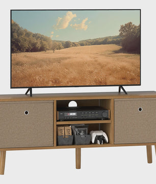 Stijlvolle TV Meubel met 2 Lades en Open Vakken - 110cm Breed - Houtkleurig & Bruin - Tot 50 Inch TV