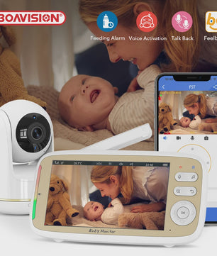 Draadloze Babyfoon met 5" LCD Scherm, App & 3x Zoom - Pan/Tilt & Tweeweg Audio