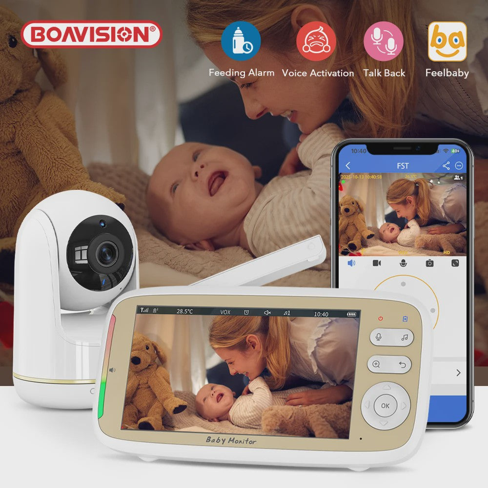 Draadloze Babyfoon met 5" LCD Scherm, App & 3x Zoom - Pan/Tilt & Tweeweg Audio