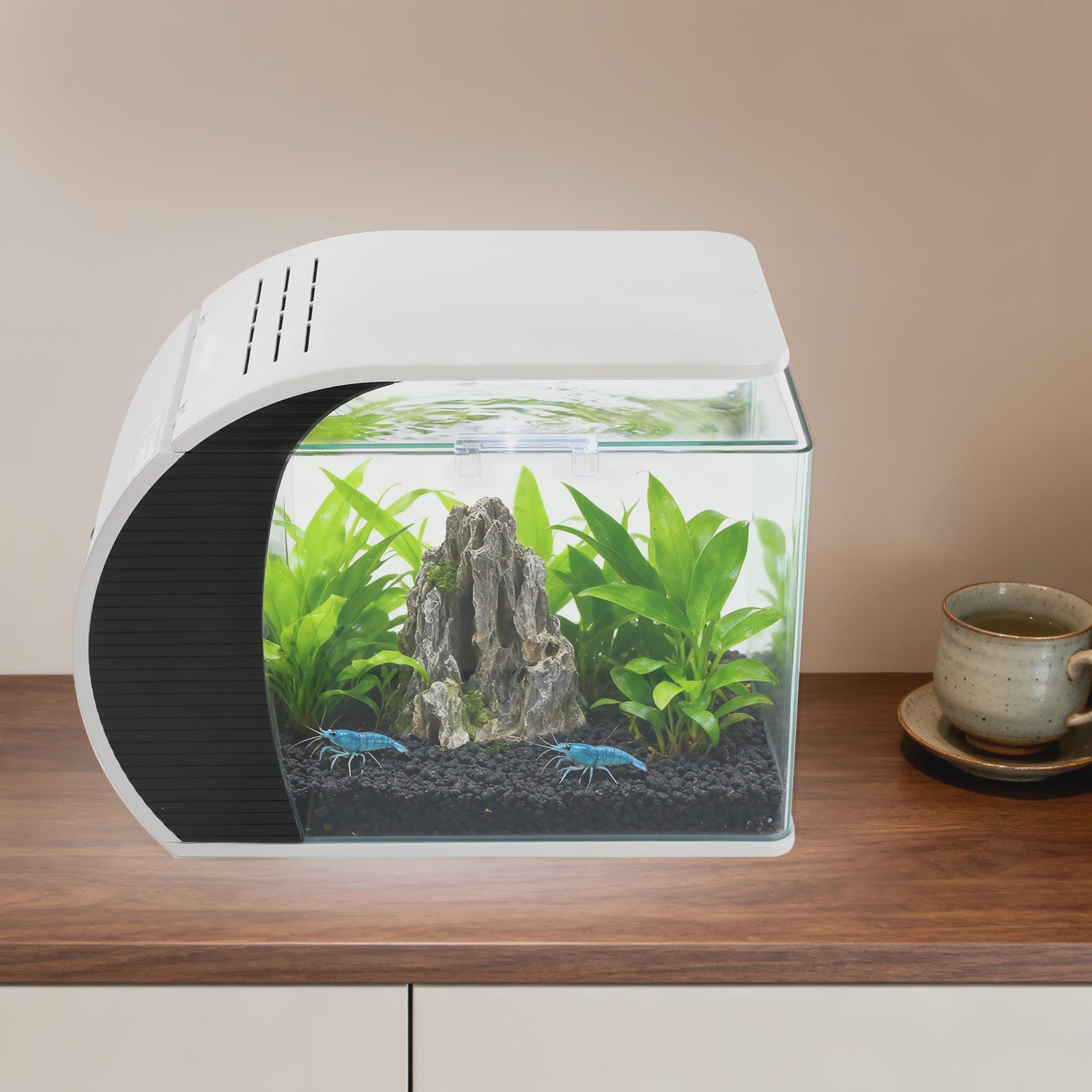 Moderne Glazen Aquarium Set met LED Verlichting en Filterpomp - 19L