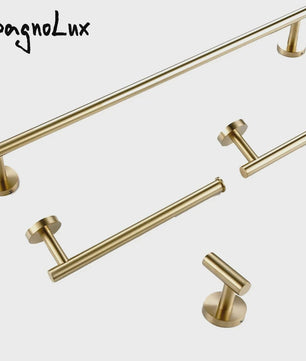 Luxe Badkamer Accessoires Set - Handdoekhouder, Toiletrolhouder & Kapstokhaak - Geborsteld Goud/Zwart