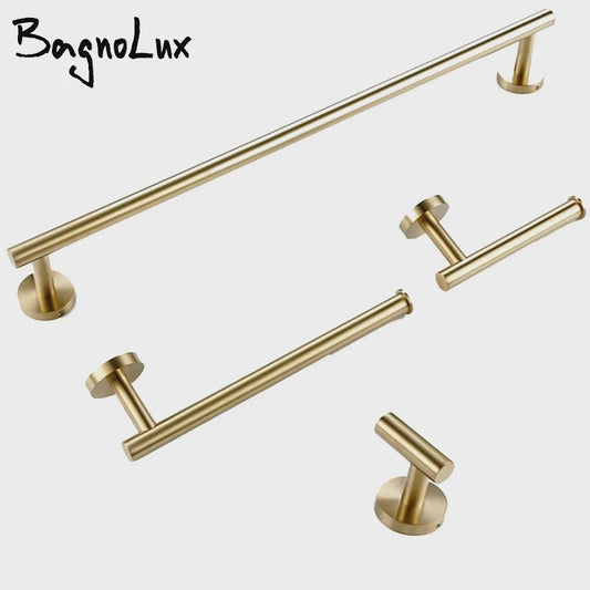 Luxe Badkamer Accessoires Set - Handdoekhouder, Toiletrolhouder & Kapstokhaak - Geborsteld Goud/Zwart