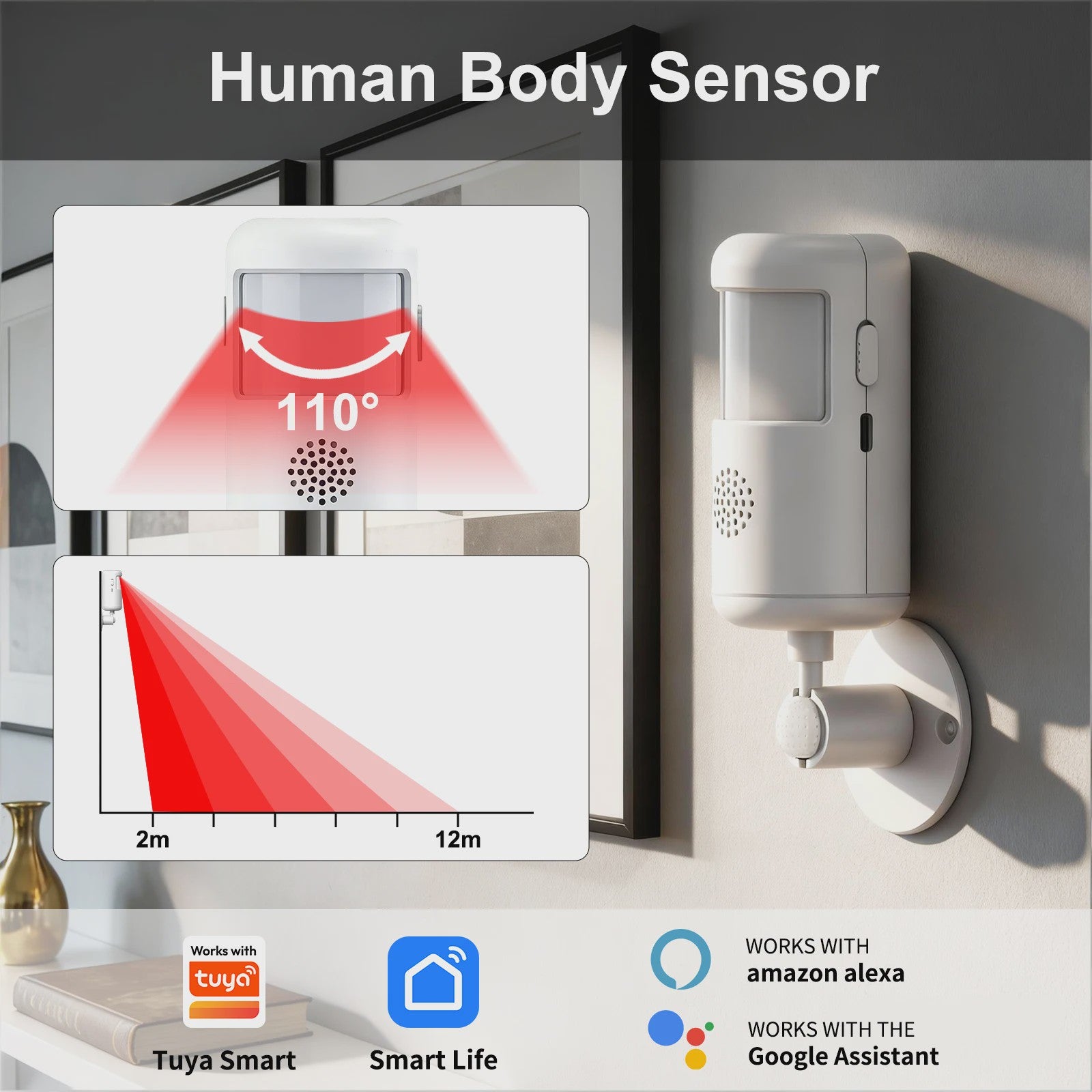 Slimme WiFi Infrarood Bewegingsmelder met App Bediening - 4 Alarm Modes - PIR Sensor voor Huis, Kantoor, Garage