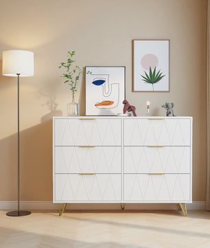 Moderne Witte Ladekast 100x34x73 cm met 6 Lades - Stijlvolle Opbergkast