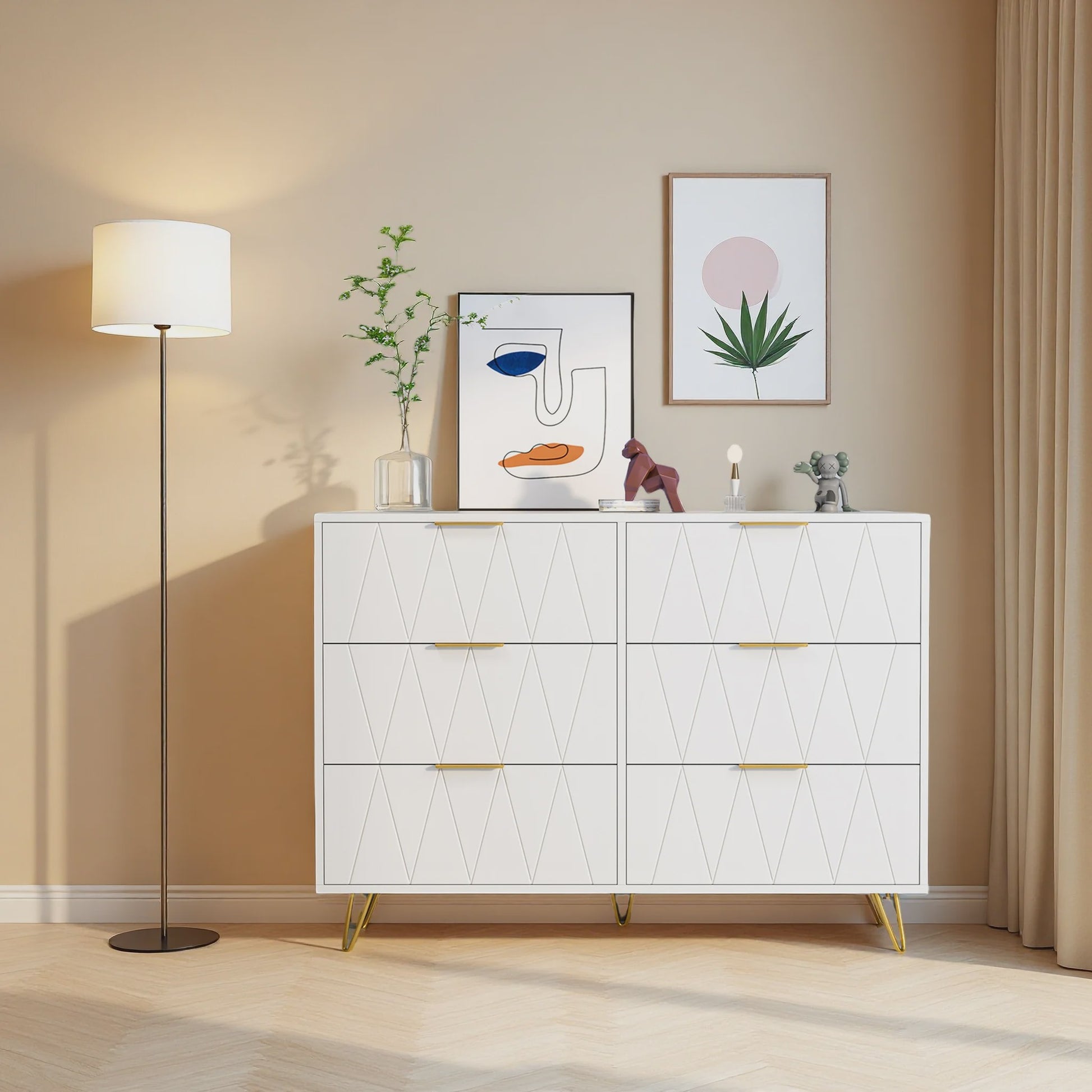 Moderne Witte Ladekast 100x34x73 cm met 6 Lades - Stijlvolle Opbergkast