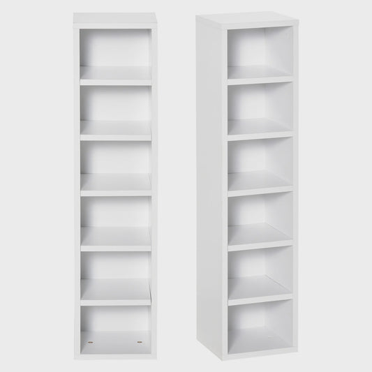 HOMCOM Set van 2 Smalle Boekenkasten/Opbergkasten met 6 Vakken per stuk