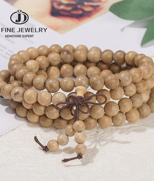 Natuurlijke Sandelhout Mala Armband - Gouden Zijde Boeddha Kralen voor Meditatie & Gebed