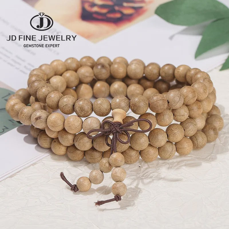 Natuurlijke Sandelhout Mala Armband - Gouden Zijde Boeddha Kralen voor Meditatie & Gebed