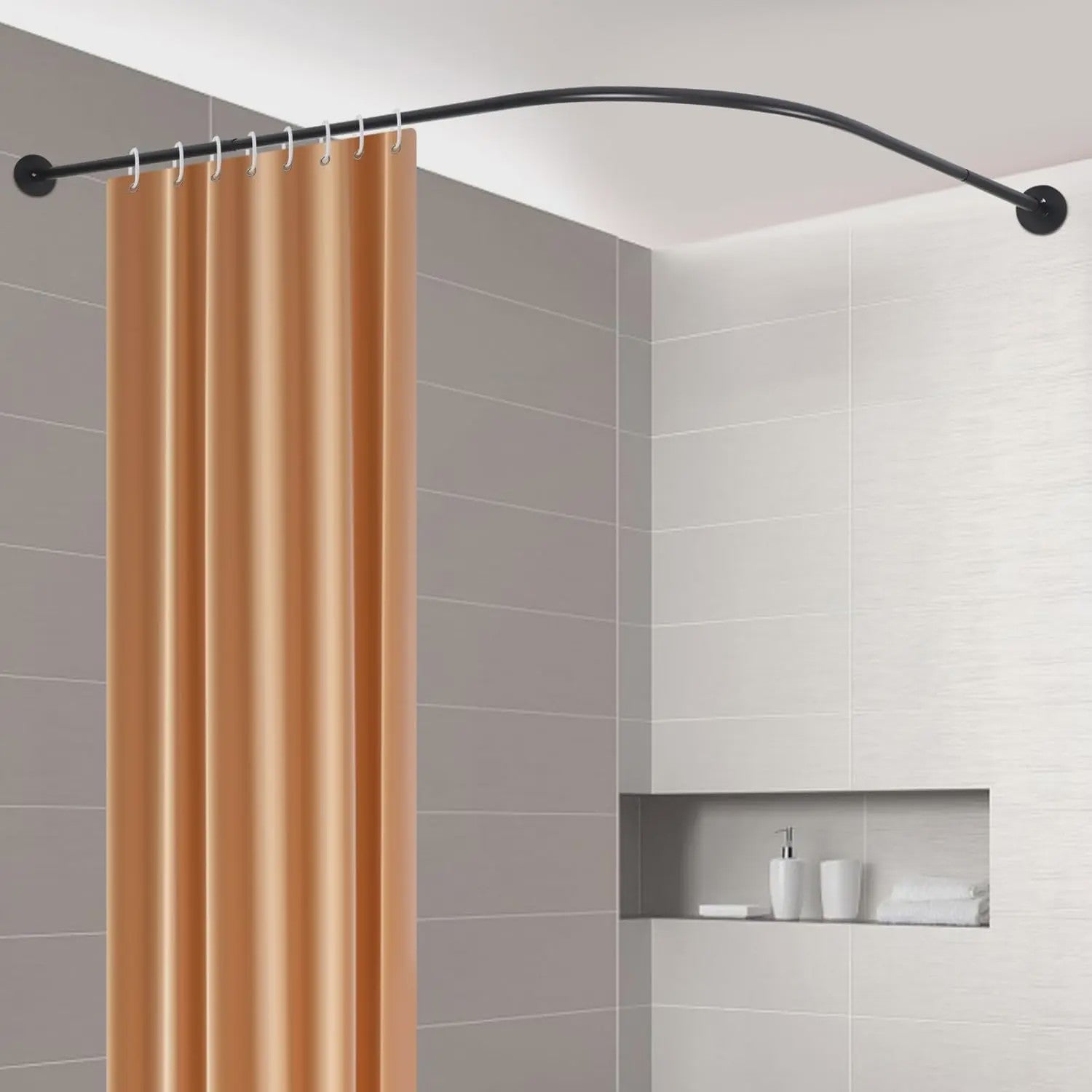 Verstelbare L-vormige Douchegordijnroede Zwart - 70-95 x 105-165 cm - Hoekstang voor Douchecabine en Bad