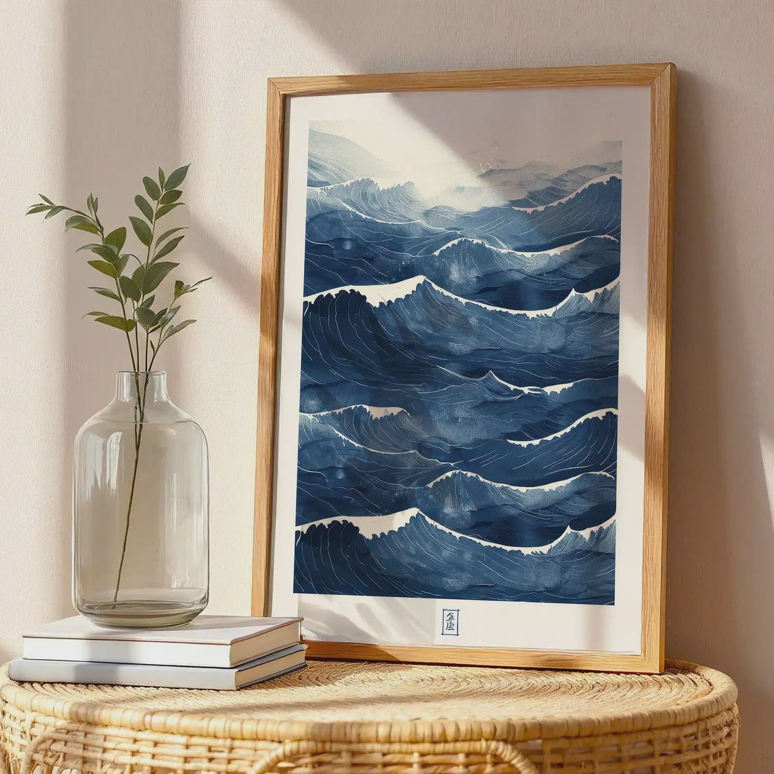 Abstracte Blauwe Golven Canvas Poster - Japandi Zen Stijl Wanddecoratie