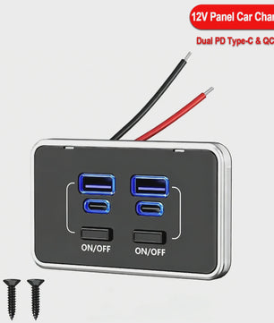 Universele 78W QC3.0 PD Auto Dubbele USB C & USB A Laadpaneel met Schakelaar