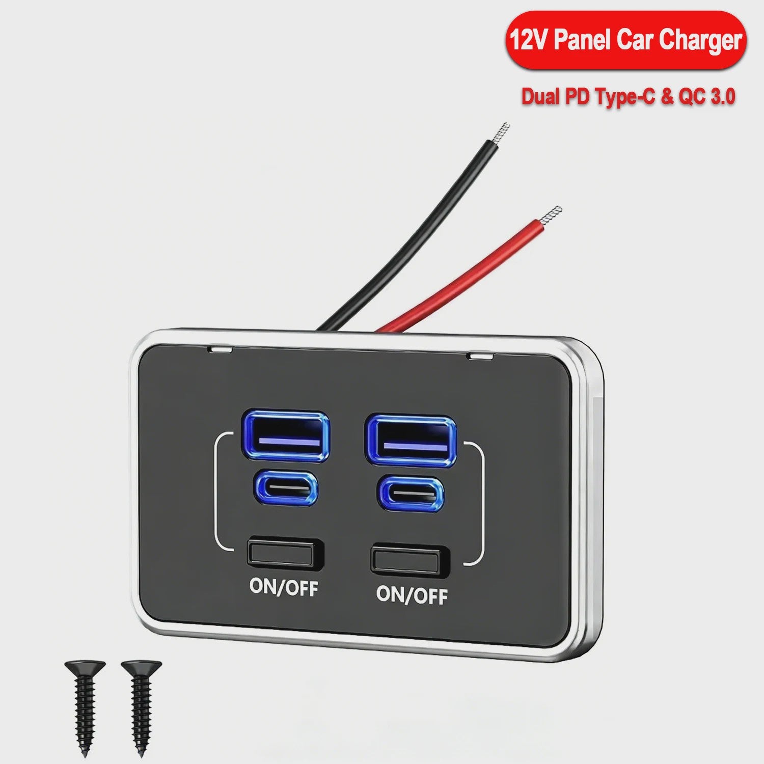 Universele 78W QC3.0 PD Auto Dubbele USB C & USB A Laadpaneel met Schakelaar