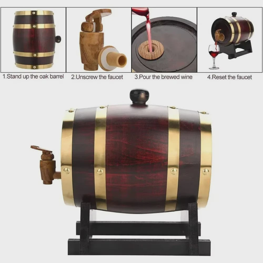 Houten Wijnvat 1L, 1.5L, 3L - Vintage Eiken Vat voor Wijn, Whiskey & Bier - Decoratie