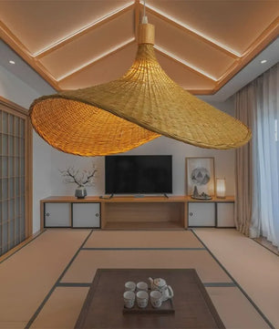 Klassieke Bamboe Hanglamp 50cm - Handgeweven Rotan Plafondlamp