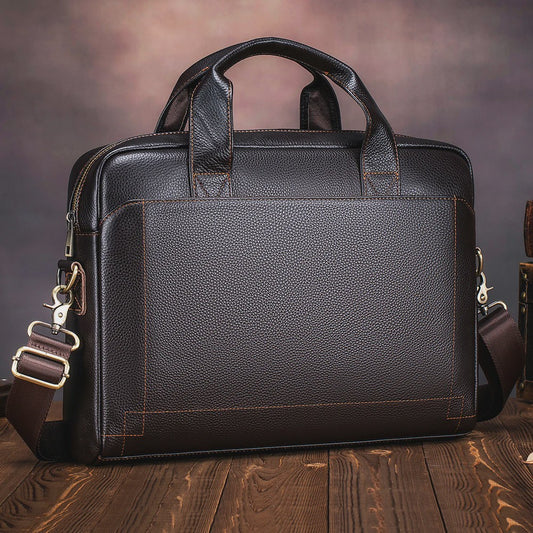 Luxe Leren Laptoptas Heren - Toplaags Koeienhuid Aktetas