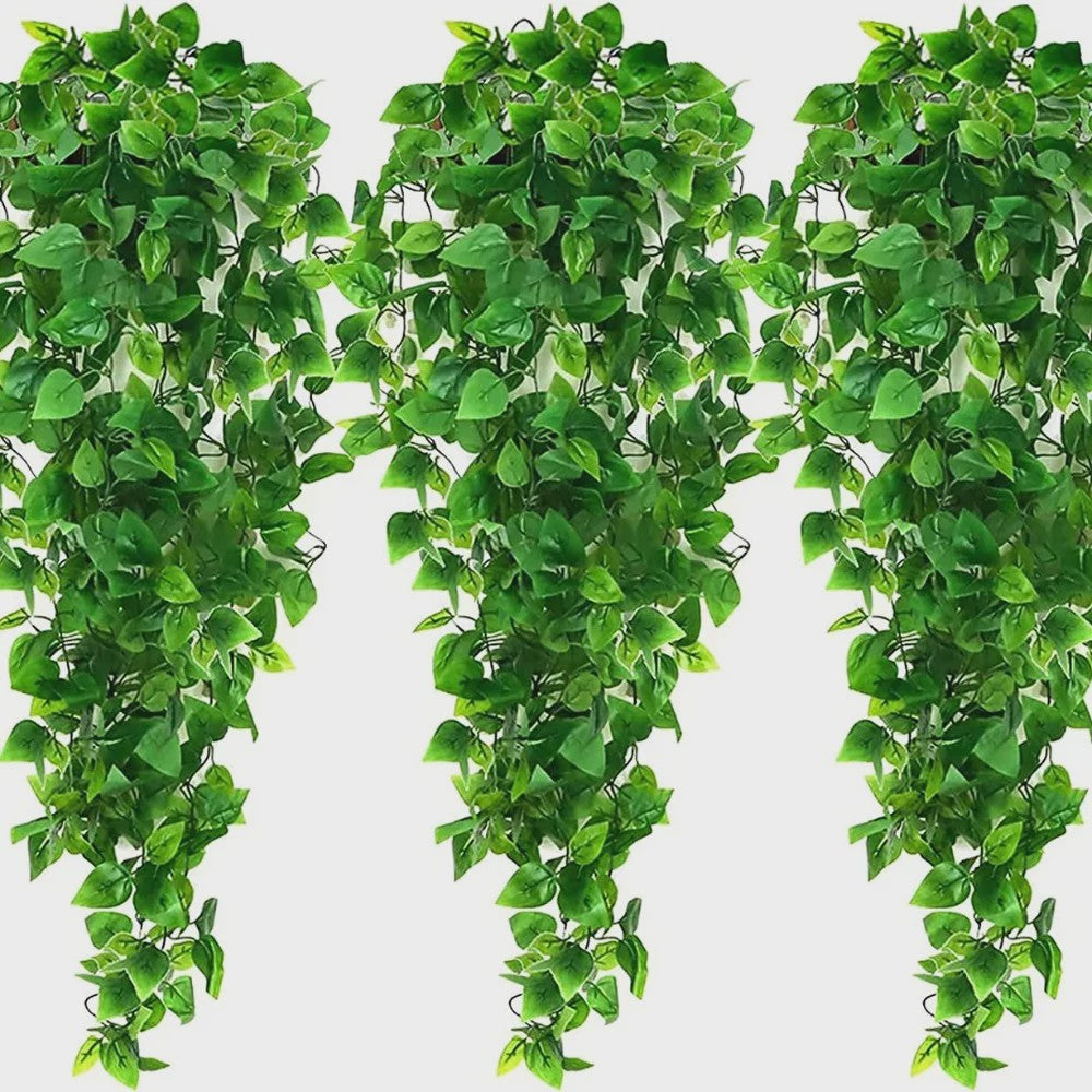 3x Kunstplant Klimop Hangplant - 90cm Nep Groene Slangplant voor Binnen en Buiten